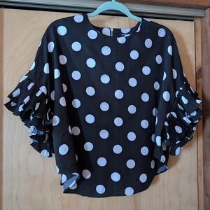 Vivid Importers NY Elegant Polka Dot Blouse with Ruffle Sleeves